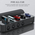 Head up display device with toy cars on a gray background