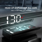 Vehicle head-up display with digital readings on a car windshield