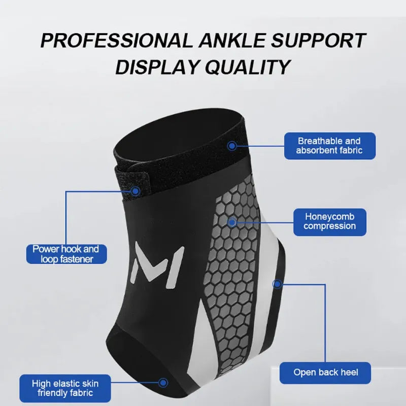 Black ankle support with features highlighted on a gray background