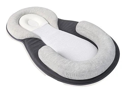 Anti rollover pillow in gray and white on white background