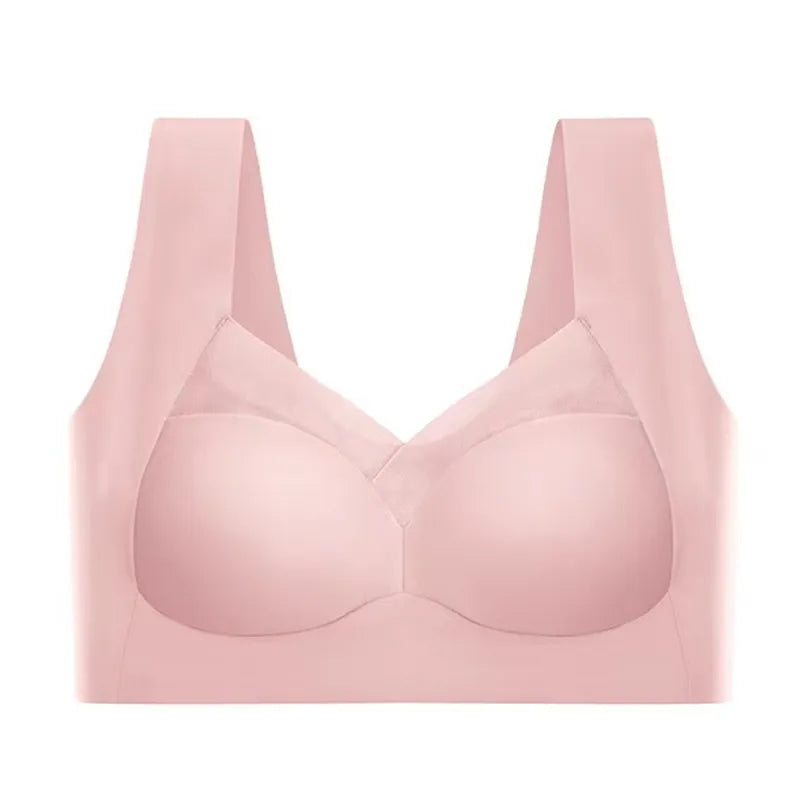 Pink high support sport bra on a white background