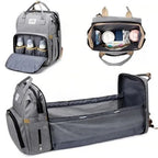Multifunctional gray diaper bag with accessories