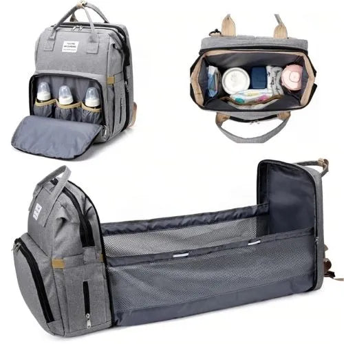 Multifunctional gray diaper bag with accessories