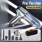 Handheld vacuum cleaner with brushless motor and attachments on a reflective surface