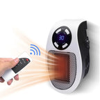 Portable space heater with digital display and remote control on a white 