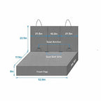 Diagram of a vehicle seat protector with measurements on a white background