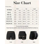 Size chart for women's black underwear with measurements in inches and centimeters.