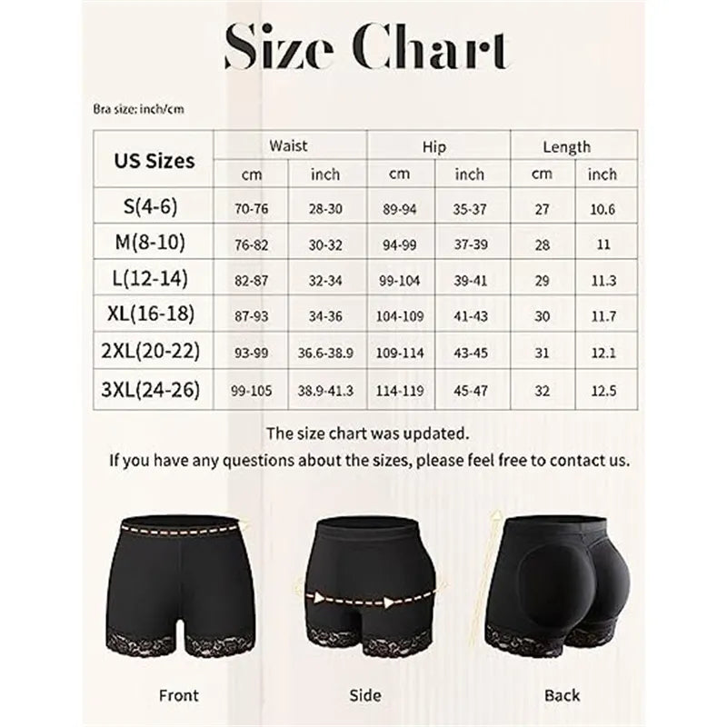 Size chart for women's black underwear with measurements in inches and centimeters.