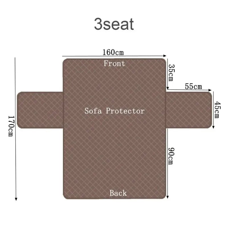 Measurement chart of a 3-seat sofa protector with dimensions labeled.