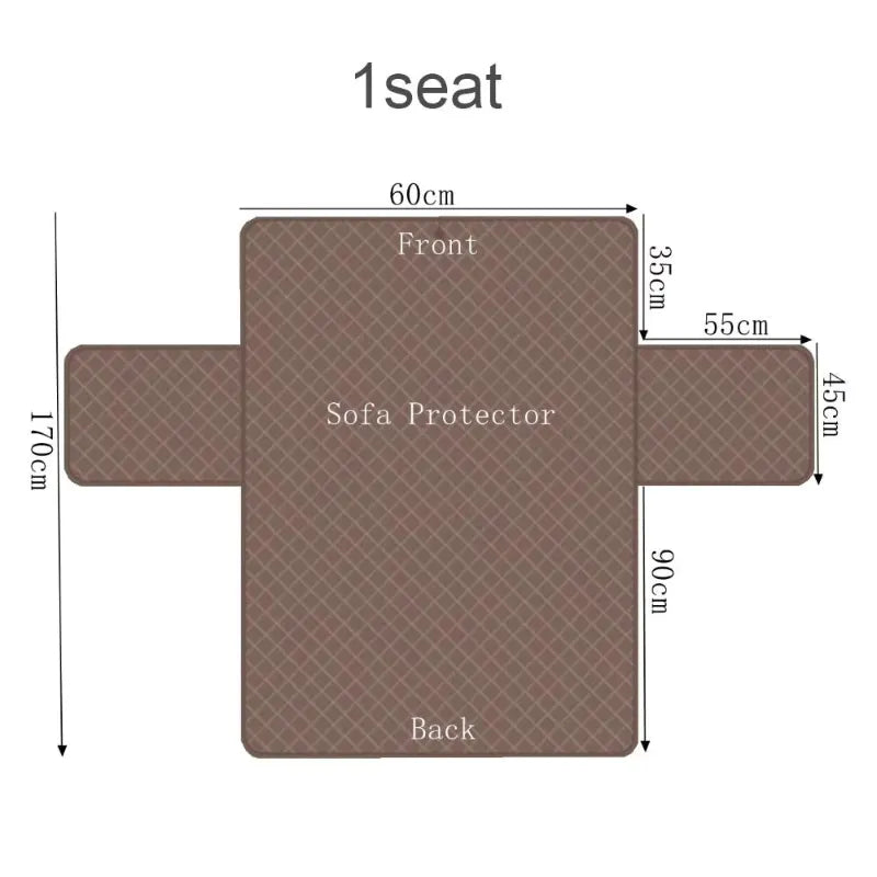 Measurement chart of a 1-seat sofa protector with dimensions labeled.
