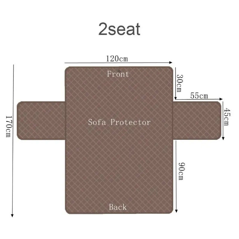 Measurement chart of a 2-seat sofa protector with dimensions labeled.