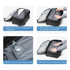 Step-by-step guide on using a vacuum compression bag with text instructions.