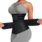 Black waist shaper being worn by a person on a white background